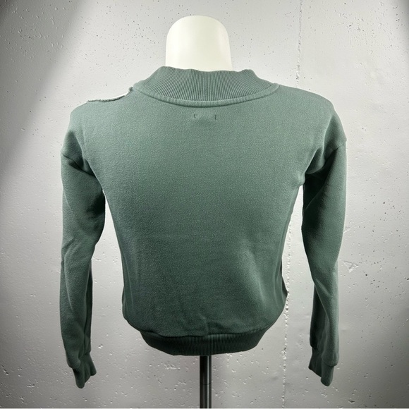 Aerie Sage Green Distressed Open Shoulder Sweatshirt XS - Picture 5 of 5